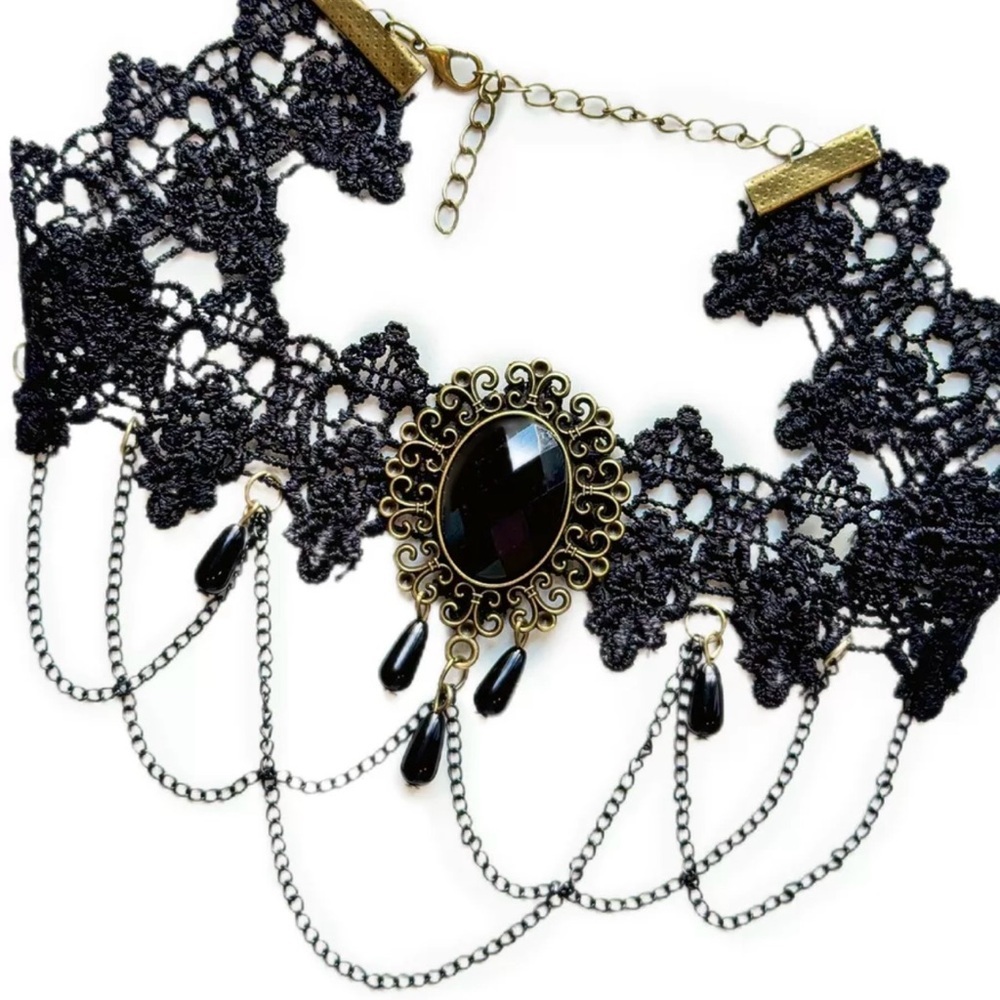 New Vintage Choker Necklace Black Sapphire Gothic in box - Picture 6 of 9